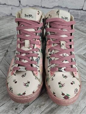 Coach Women's Floral High-Top Sneakers in Pink